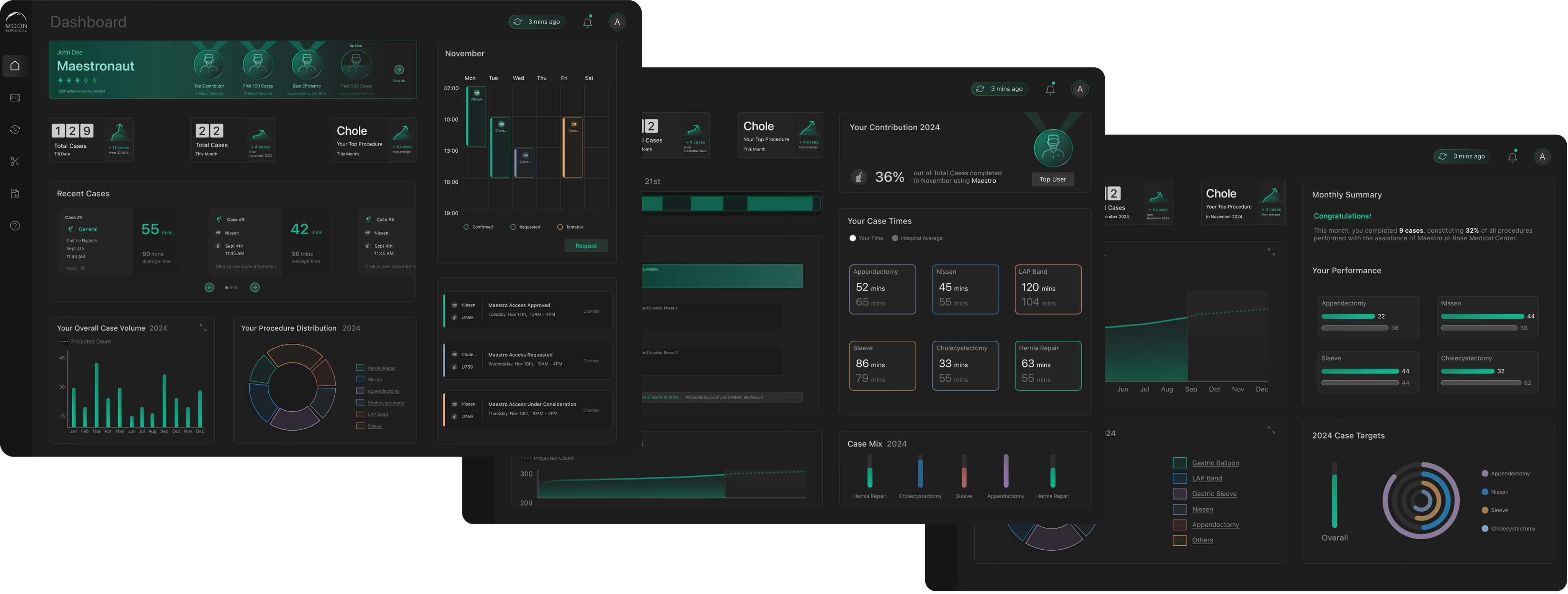 Three high-fidelity dashboard concepts that were tested with surgeons